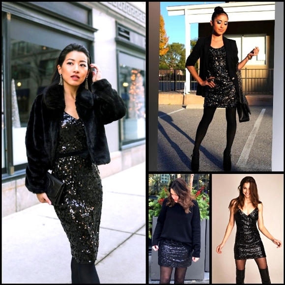 Vintage Glam 80's Spaghetti Strap Black Sequined Sexy Cocktail Dress Size - Picture 2 of 5